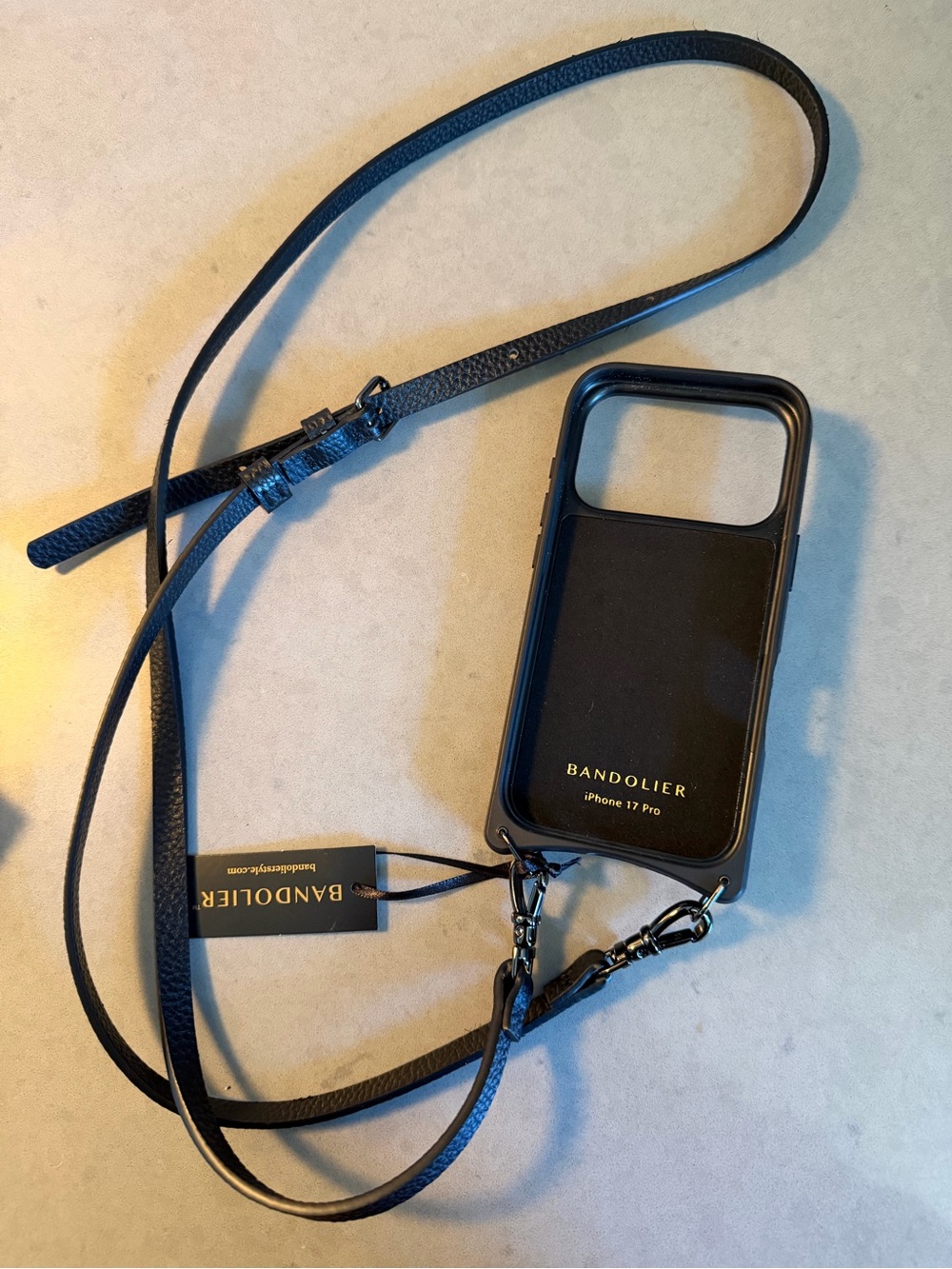 Bandolier Black Leather Crossbody iPhone Case with Adjustable Strap